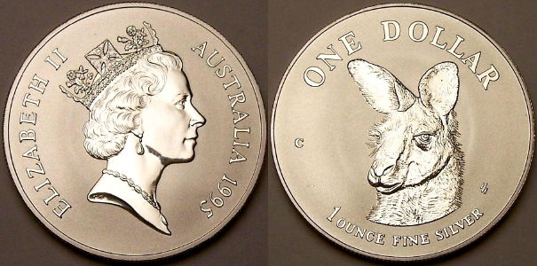 Picture of a 1 ounce Australian 1995 silver Kangaroo 1 Dollar
