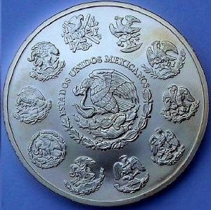 Coin image of reverse of a 5 ounces silver Mexico Libertad 2009
