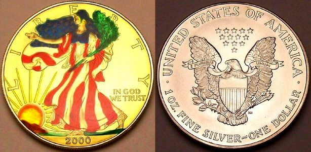 Colourized year 2000 Silver Eagle from www.lainson.eu
