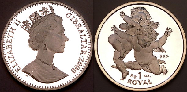 Gibraltar 1 Royal silver Angel 2000 .999 silver from lainson.eu