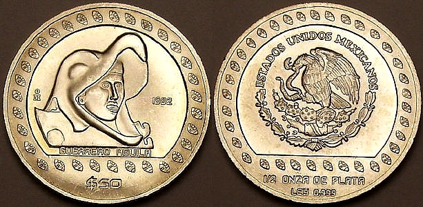 Half ounce Mexican silver bullion Mascaron pre-Columbian - Aztec from www.lainson.eu