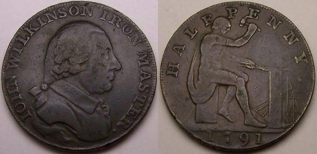 An original 1791 John Wilkinson copper halfpenny token from www.lainson.eu