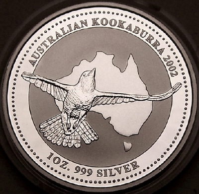 A 2002 1 ounce silver Kookaburra coin from lainson.eu