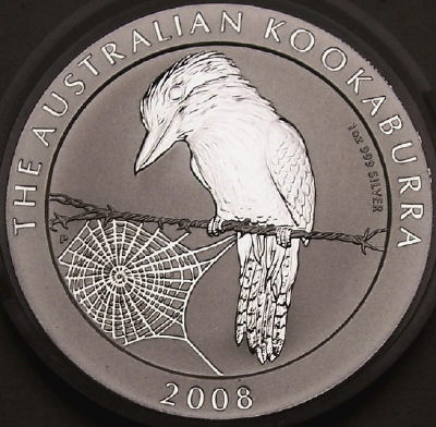 A 2008 1 ounce silver Kookaburra coin from lainson.eu