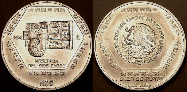 1 ounce Mexican silver bullion Mascaron pre-Columbian - Mayan from www.lainson.eu