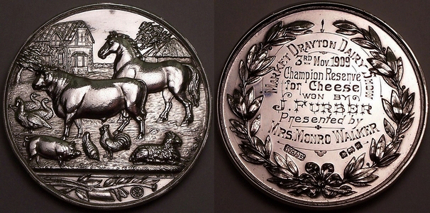 Market Drayton dairy show 1909, silver medal to J. Furber and available only from lainson.eu.