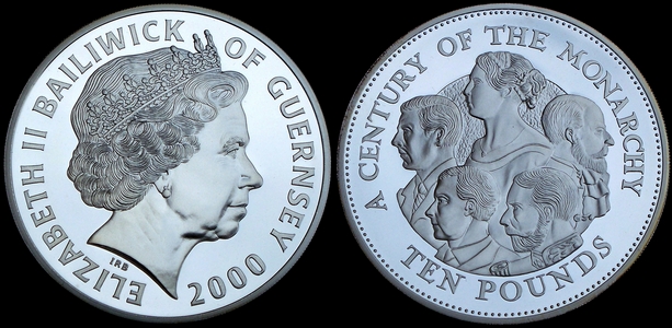 Image of 5 ounce silver Guernsey Century of the Monarch �10 2000 from www.lainson.eu