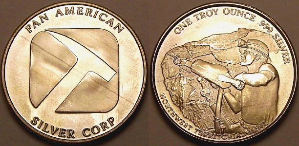 Coin picture of a 1 ounce silver Pan American Silver Corporation from www.lainson.eu