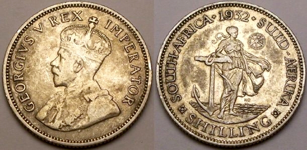 Silver 1932 shilling from South Africa from www.lainson.eu.