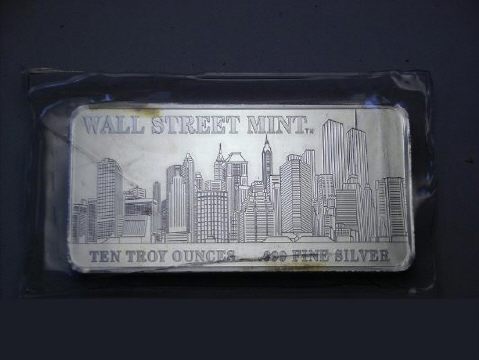 Ingot image of a 10 ounces solid .999 silver US WST Wall Street Mint Twin Towers bar